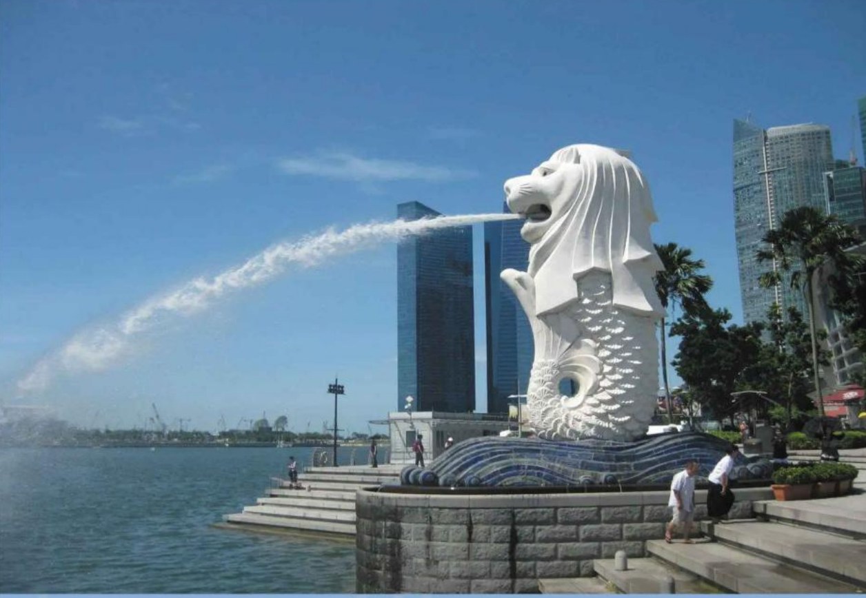 The Merlion and Marina Bay skyline, representing the company’s Singapore base.
